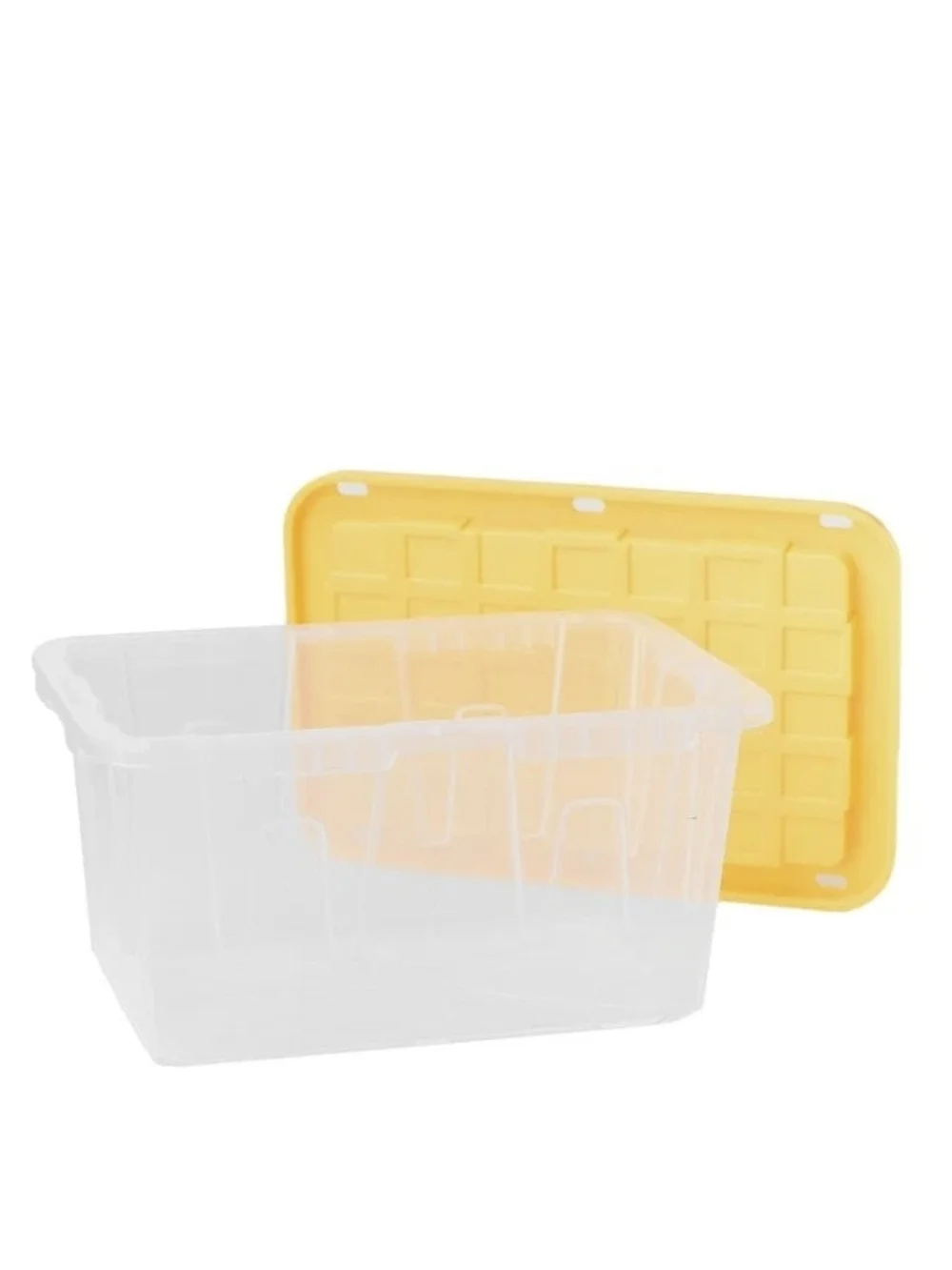 Set of 2 Lowe's Teeny Tote MINI Clear Plastic Totes with Yellow Lids Storage NEW